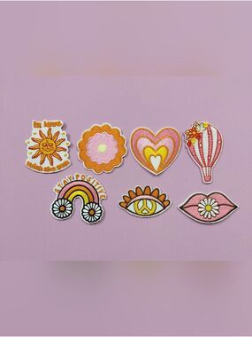 New Pink, Orange & Whit DIY Hippie Iron On Patches Set Of 7 Patches Size Small